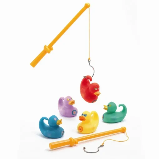 Sale Djeco Badeænder, 5 stk regnbue 7 cm + 2 fiskestænger