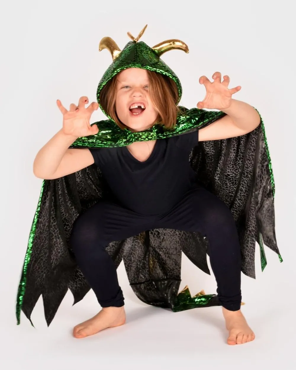 Clearance Den Goda Fen Dragekappe - Grøn/Guld, str. 3-8 år