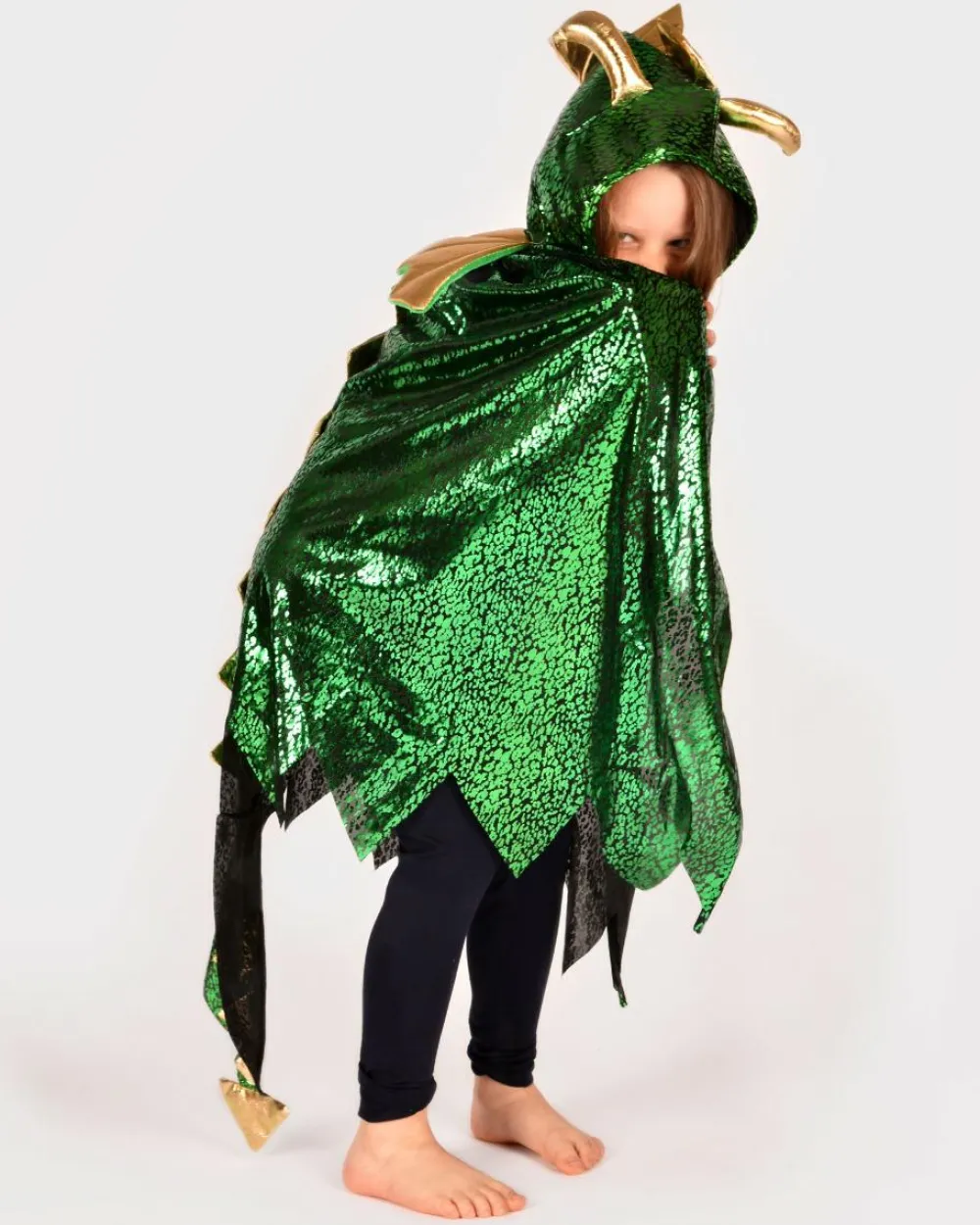 Clearance Den Goda Fen Dragekappe - Grøn/Guld, str. 3-8 år