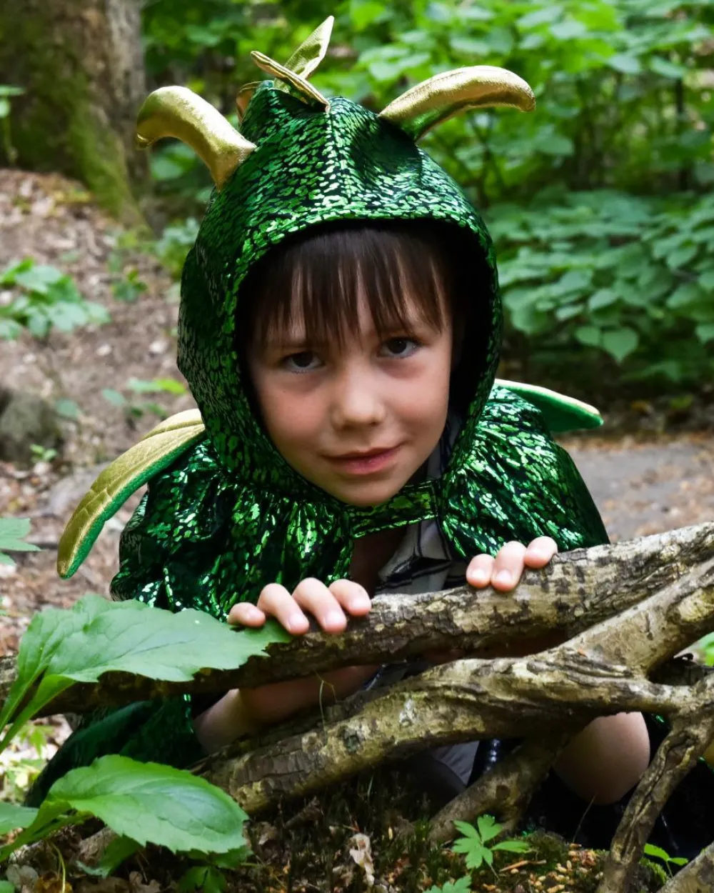 Clearance Den Goda Fen Dragekappe - Grøn/Guld, str. 3-8 år