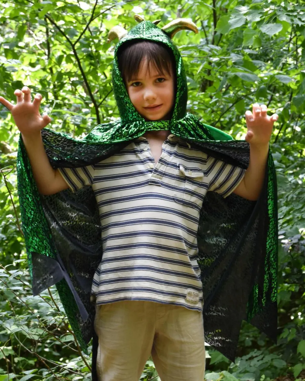 Clearance Den Goda Fen Dragekappe - Grøn/Guld, str. 3-8 år