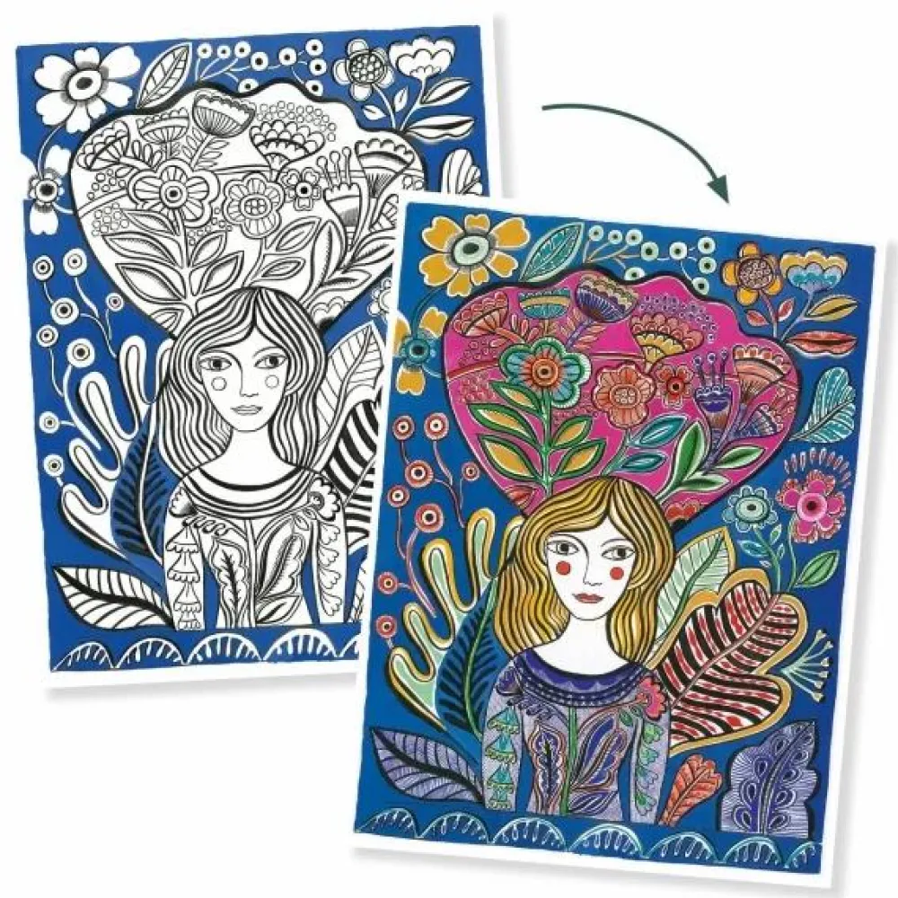 Hot Djeco Farvelægningsplakater - Blomster, 3 stk