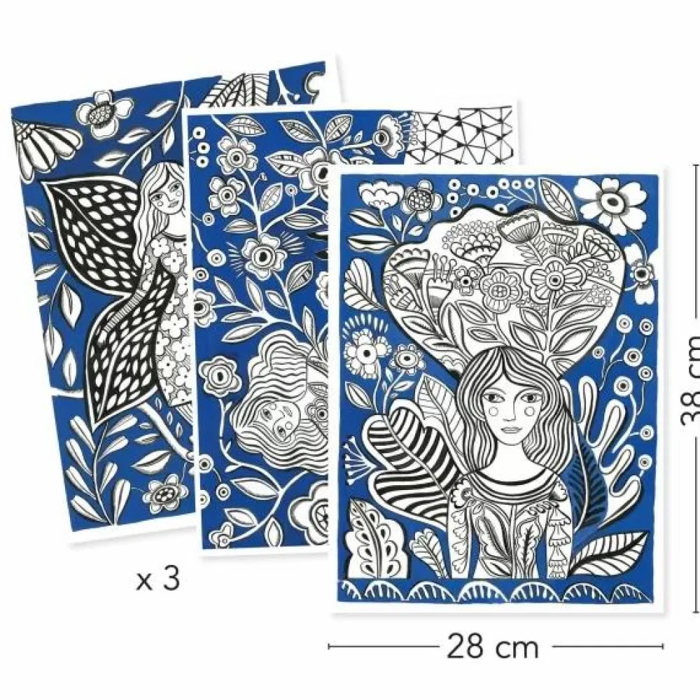 Hot Djeco Farvelægningsplakater - Blomster, 3 stk