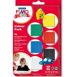 Outlet FIMO ler 42 gr. - Basisfarver, 6 stk