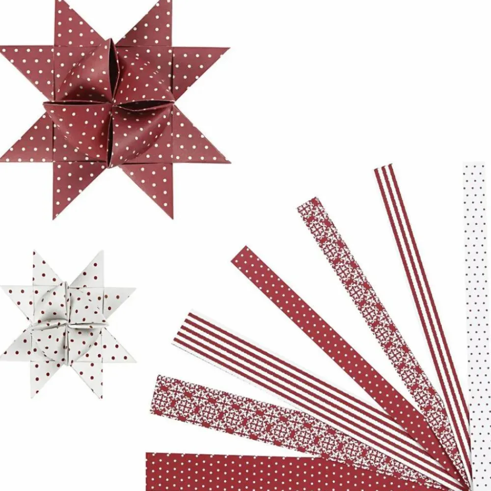 Online Creativ Company Flet selv julestjerner - Rød/hvid, 60 strimler
