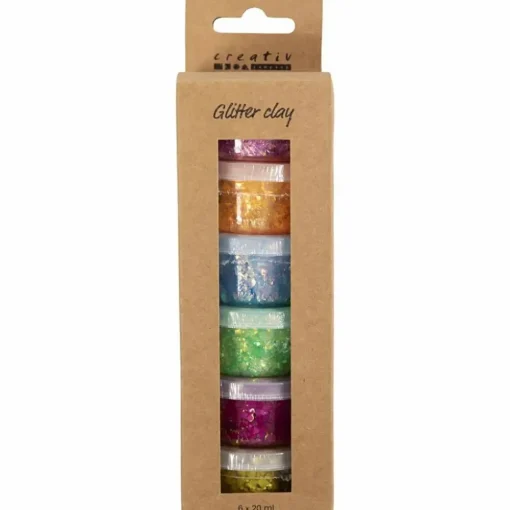 New Creativ Company Glitter Clay 6 x 20 ml - Basisfarver