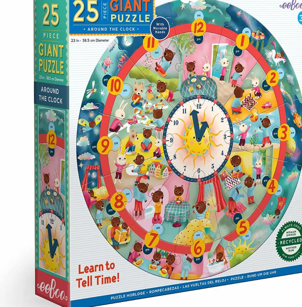 eeBoo Jumbo puslespil m. 25 brk - Døgnets timer