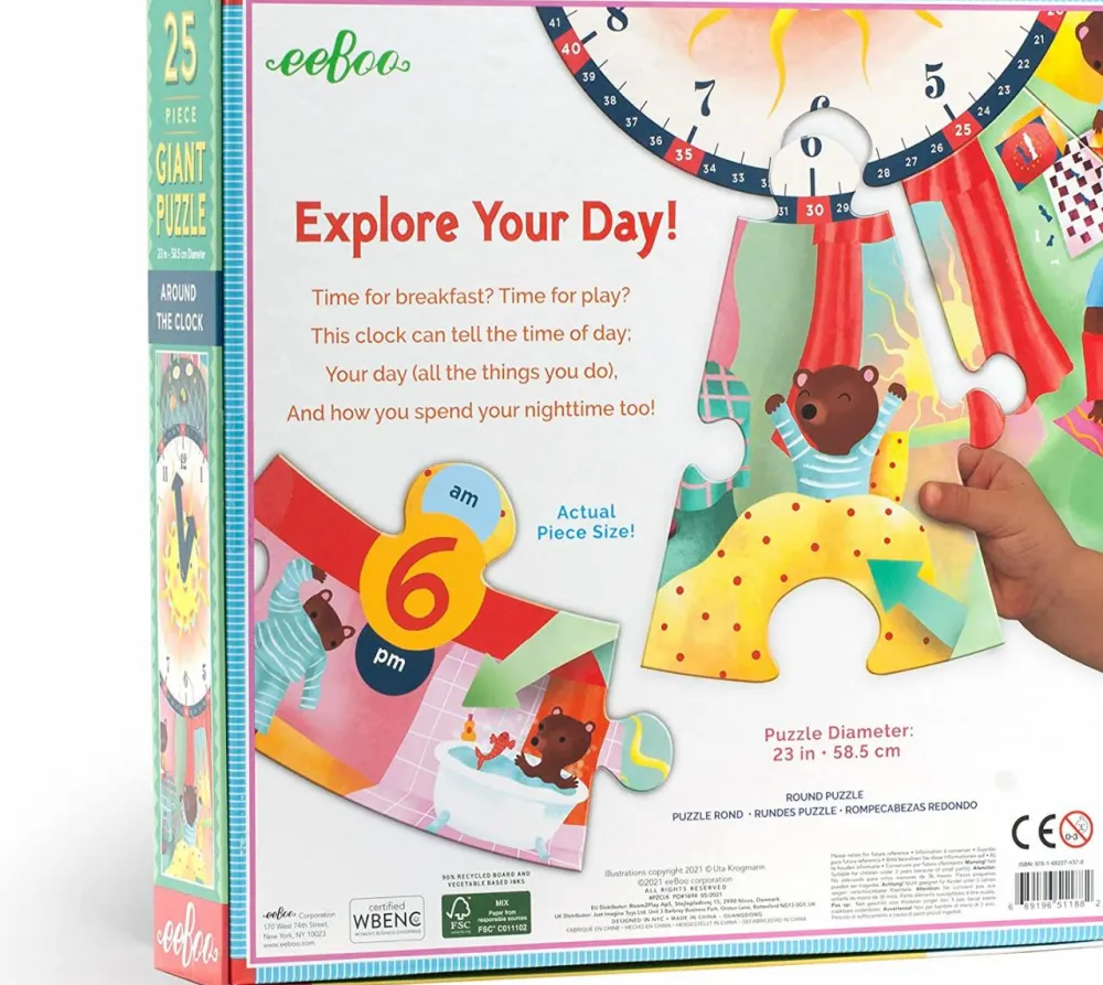 eeBoo Jumbo puslespil m. 25 brk - Døgnets timer