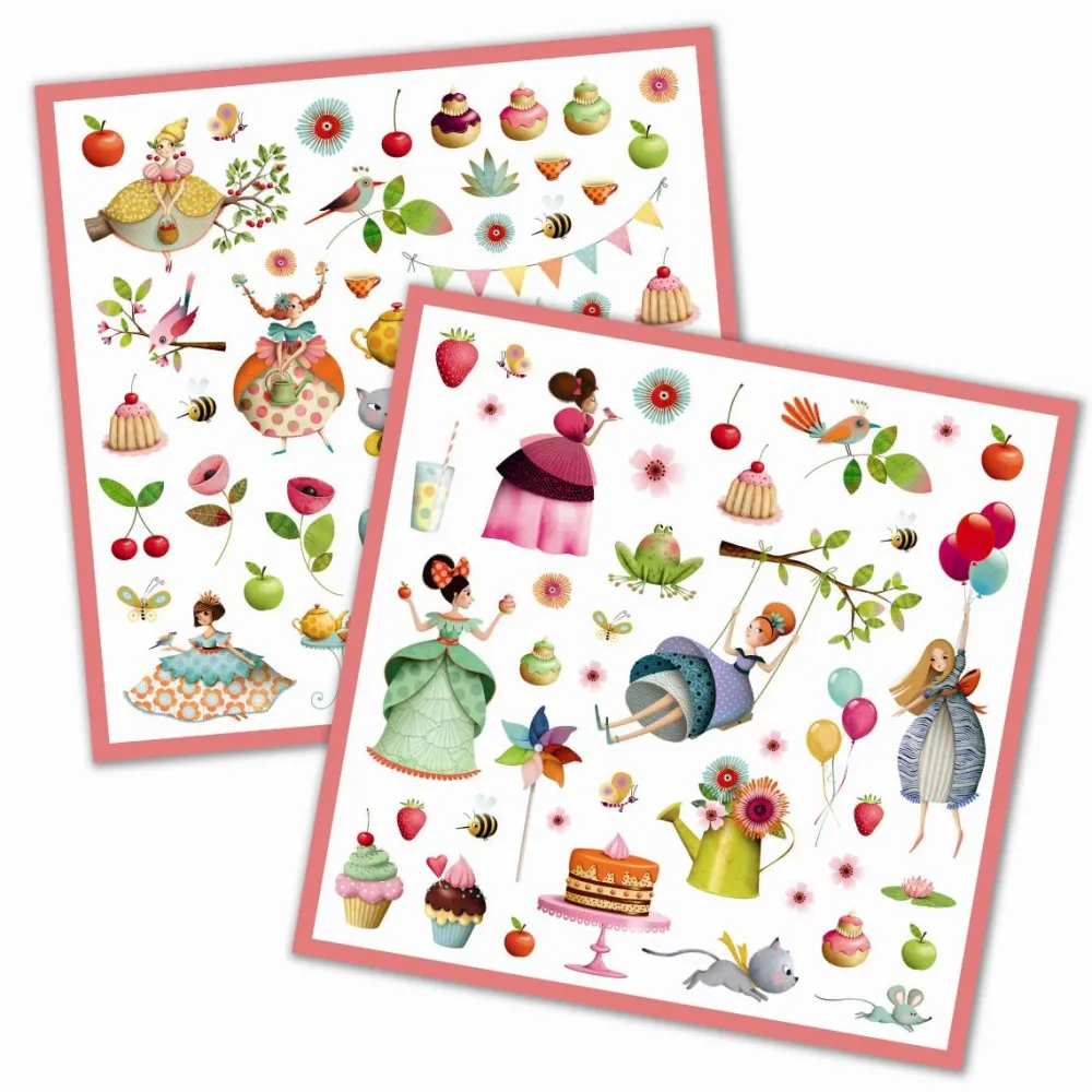 Clearance Djeco Klistermærker - Prinsessens te-selskab, 160 stk