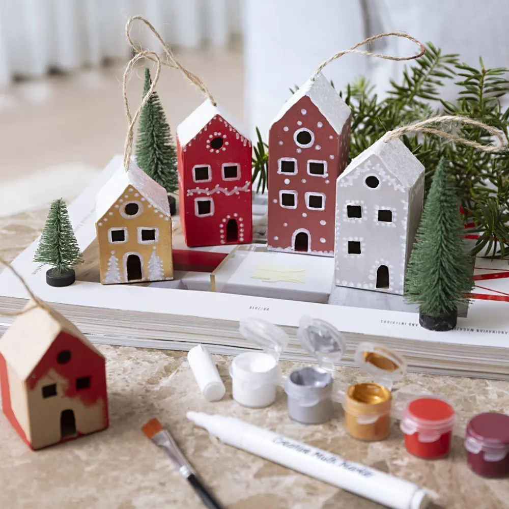 Clearance Creativ Company Lav juleophæng med julehuse, 5 stk