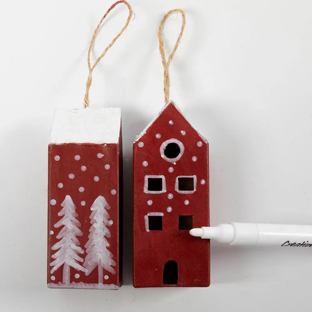 Clearance Creativ Company Lav juleophæng med julehuse, 5 stk