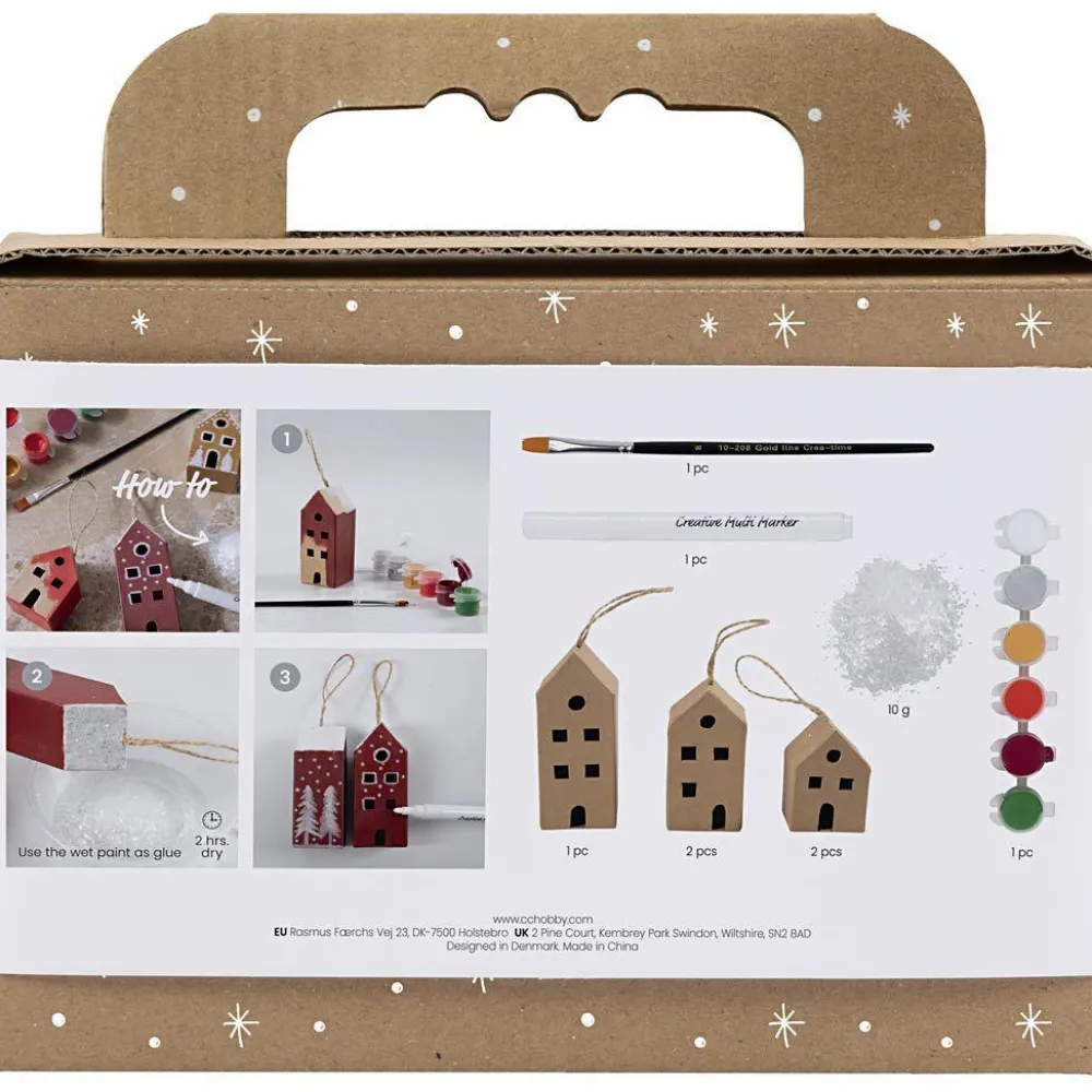 Clearance Creativ Company Lav juleophæng med julehuse, 5 stk