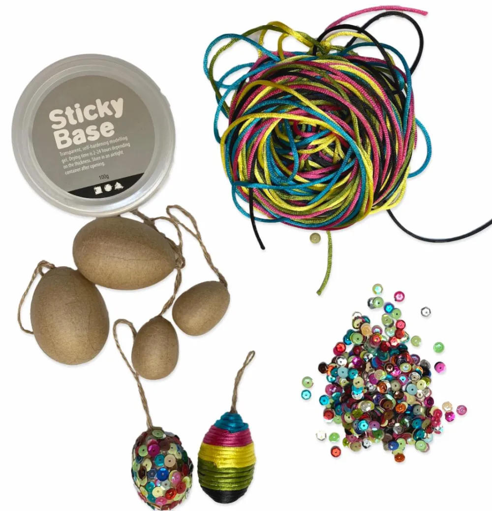 Sale Creativ Company Lav påskeæg m. satinsnor - Gul/Pink/Turkis