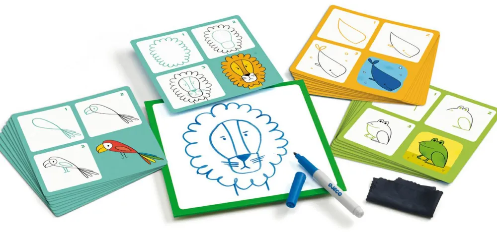 Discount Djeco Lær at tegne, Trin for trin - Dyrevenner