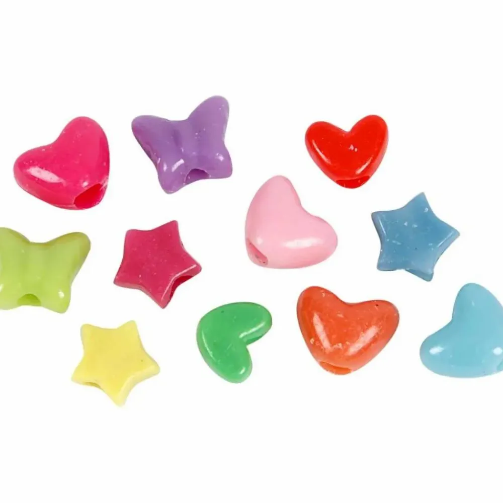 Hot Creativ Company Plastperler - Figurmix hjerter/stjerner, 65 gr.