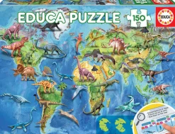 Sale educa Puslespil m. 150 brikker - Verdenskort m. dinoer
