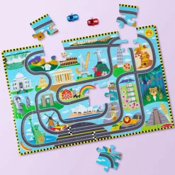 Hot Melissa & Doug Puslespil m. 48 brk - Jorden rundt, inkl 2 biler