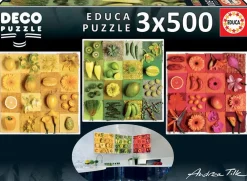 Hot educa Puslespil m. 3 x 500 brikker - Frugt & blomster