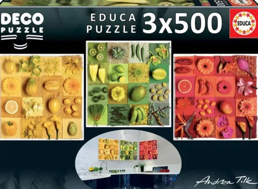 Hot educa Puslespil m. 3 x 500 brikker - Frugt & blomster