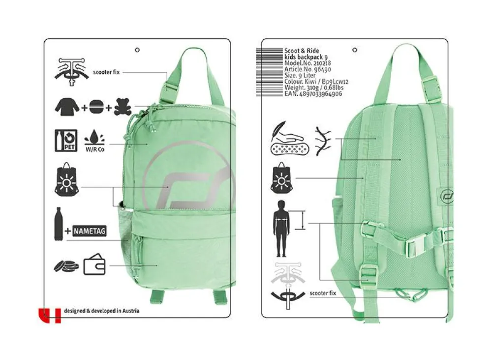 Scoot & Ride Rygsæk med reflekser, 9 l. - Kiwi