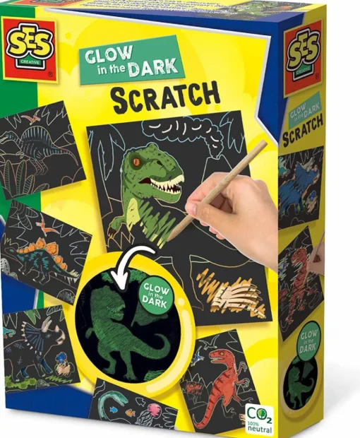 Sale SES Creative Scratch kort - Glow in the dark dinosaurer