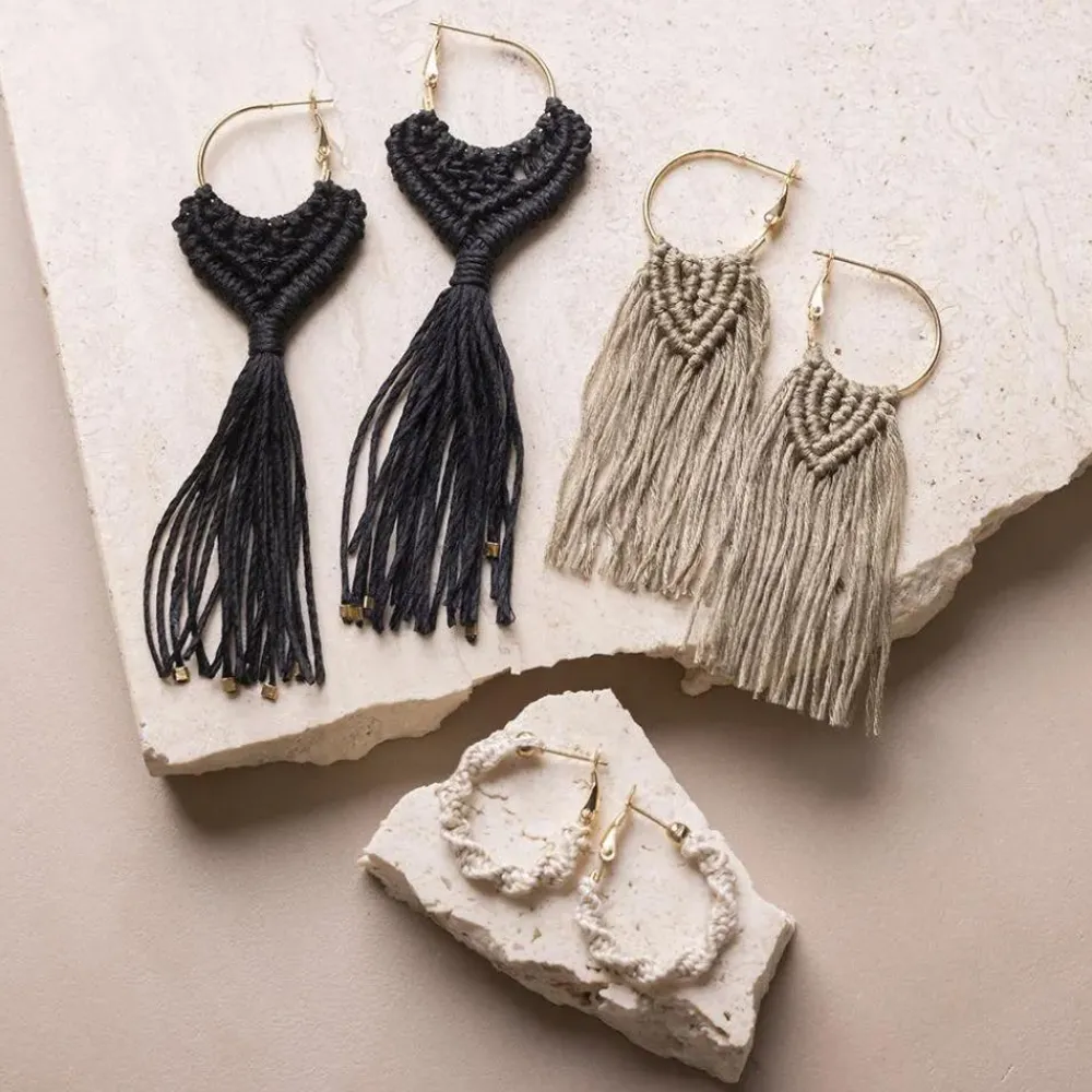 Creativ Company Smykkekit - Macramé øreringe, 3 par