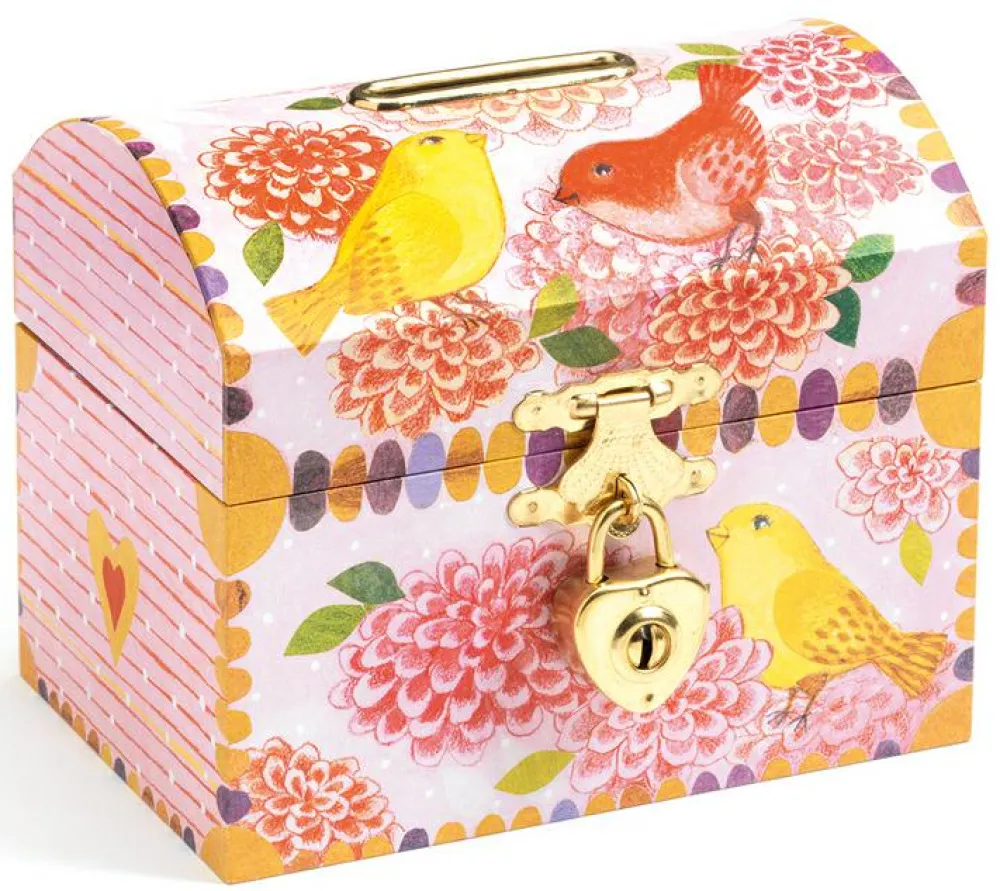 Clearance Djeco Sparebøsse - Kiste med fugle og hængelås