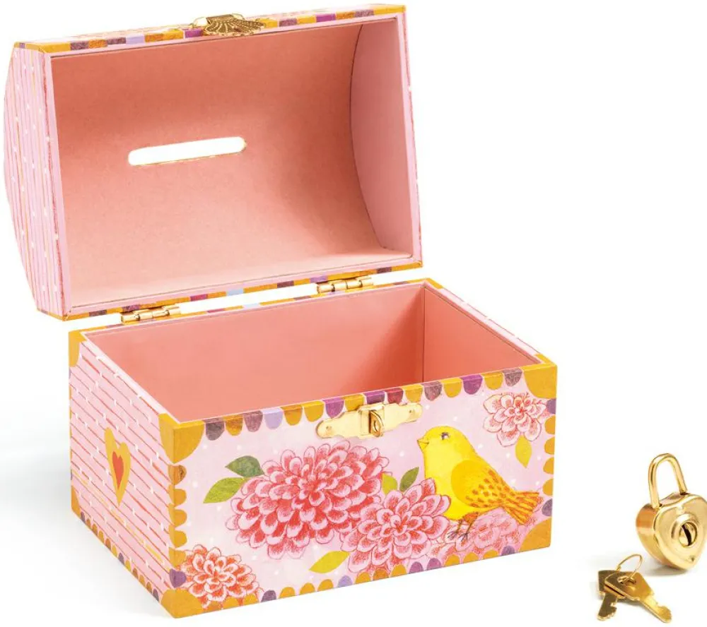 Clearance Djeco Sparebøsse - Kiste med fugle og hængelås