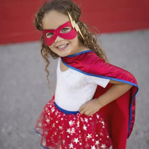Hot Great Pretenders Superheltinde m. skørt og maske, str. 4-7 år