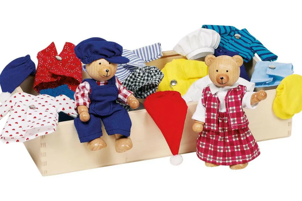 Sale goki Trædukker m. 8 sæt tøj - Bjørnene Benna & Bennoh