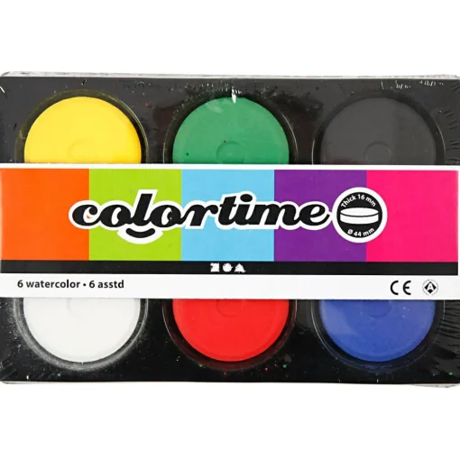 New Creativ Company Vandfarver Ø5,7 cm - Basisfarver, 6 stk